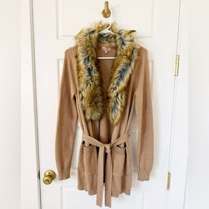 Show Me Your MuMu Faux Fur Cabin Cardigan in Camel